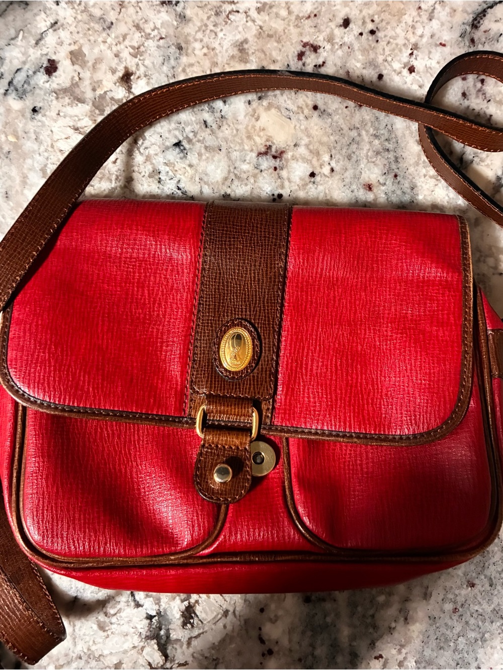Red and Brown Crossbody Shoulder Bag - Women